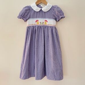 ROSALINA COLLECTION EUC Hand Smocked Ducks w/ Umbrellas Gingham Dress